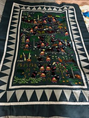 Hmong story cloth quilted Embroidered wall hanging  animals